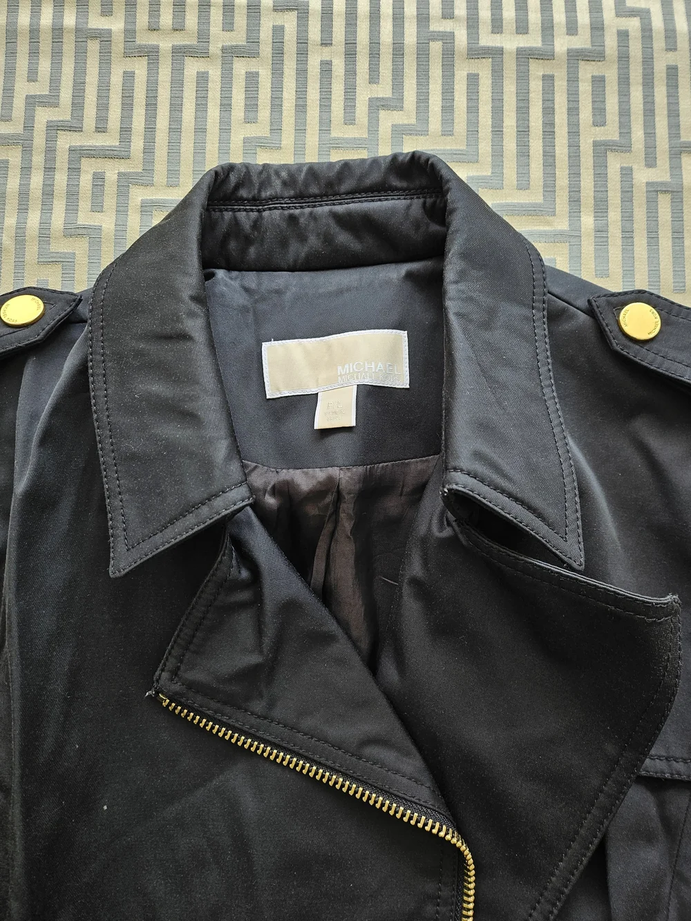 Michael Kors Black Trench Coat with Gold Hardware